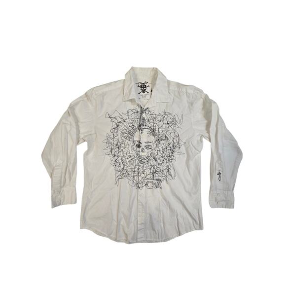 Cult Button Down Collared Skull Art Graphic Men's White Shirt Size XL - Picture 9 of 9